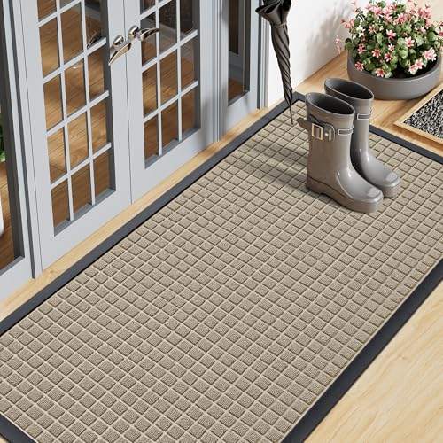 Smiry Front Door Mat Outside Entrance, Natural Rubber Doormat, 59x23 Inch - color: Beige, size: 59" X 23"