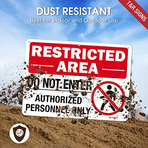 T&R Large Restricted Area Do Not Enter Authorized Personnel Only Sign,1 Pack,14x10 Inches Rust Free .040 Aluminum,UV Protected, Waterproof, Weatherproof and Fade Resistant,6 Pre-drilled Holes - color: Red - 14" x 10" - 1 Pack