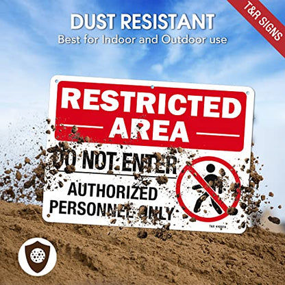 T&R Large Restricted Area Do Not Enter Authorized Personnel Only Sign,1 Pack,14x10 Inches Rust Free .040 Aluminum,UV Protected, Waterproof, Weatherproof and Fade Resistant,6 Pre-drilled Holes - color: Red - 14" x 10" - 1 Pack