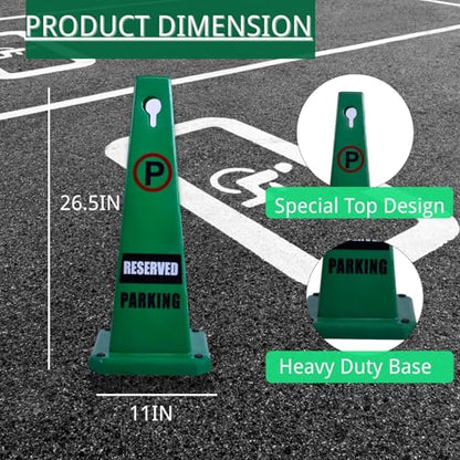 BESEA 4Pack No Parking Cone Green Caution 4 Sided No Parking Cone Reserved Parking - color: Green, size: 26.5INCH With Caution Sign