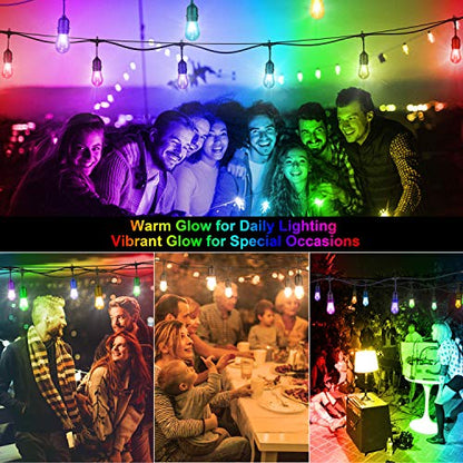 Mlambert 48FT Outdoor Patio RGB Cafe String Lights with Remote, Black - color: Black