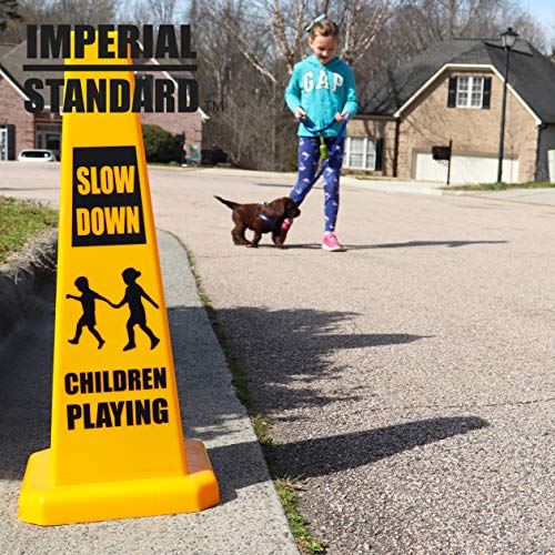 Imperial Standard Children Playing Cone (4 Pack) - Children At Play Sign - Four-Sided Slow Down Kids Cones - Child At Play Signs - Drive Slow/Kid Alert Sign - style: 4 Pack