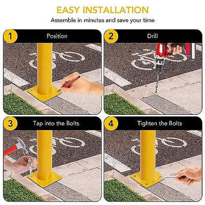 PioneerWorks Safety Bollard 6 Packs, 36 Inch Height Bollard Post, 4.5 Inch Diameter, Yellow Safety Steel Bollard Post with 8 Anchor Bolts, for Traffic Control, Driveway Barrier, Parking Pole - size: 36 inch