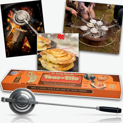 Sandwich Grill XL, Handheld Panini Press & Sandwich Maker, Cast Aluminum Pie Iron, Portable Hot Pocket & Dessert Cooker, Ideal for Camping, RV, Stovetop, Grill, Campfire, Outdoor Cooking - size: XL Handle
