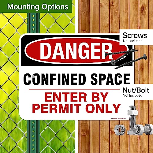 Danger Confined Space Enter By Permit Only Sign, 18x24 Inches, Rust Free - size: 18x24 - Aluminum