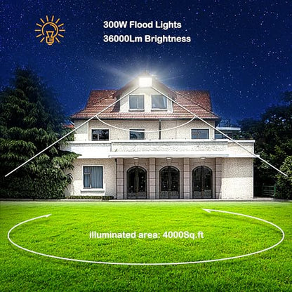 300W LED Flood Light 2 Pack, 36,000LM, 6000K, IP66 with Plug - size: 300w_2pack