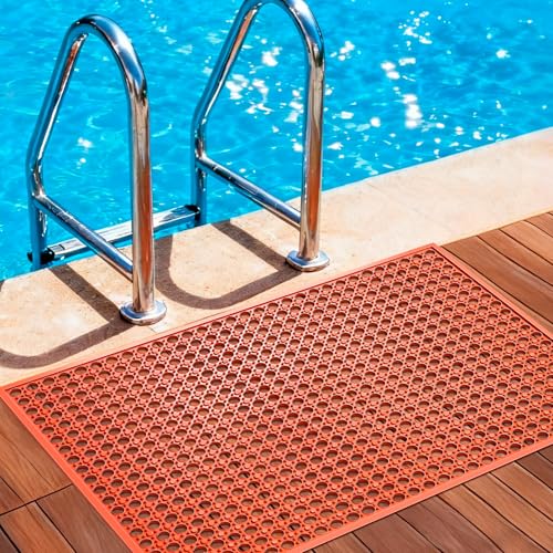 Outdoor Rubber Mat Kitchen Anti-Fatigue Entrance Floor Mats (24"x 36") Commercial Restaurant Bar Floor Mat New Outside Rubber Non Slip Drainage Mat Red - size: 36"L x 24"W x 0.4"Th Red