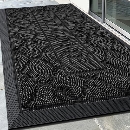 FRAMICS Front Door Mat Outside Entrance, Rubber Door Mats Welcome 24"x36" - color: Black, size: 24" x 36"