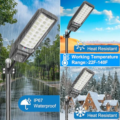 9500W Solar Street Light Outdoor Waterproof, 250000LM Large Commercial Light Solar Powered Dusk to Dawn LED Security Flood Lights with Remote/Motion Sensor, IP67 for Parking Lot/Garden/Yard - size: XXL--1Pack