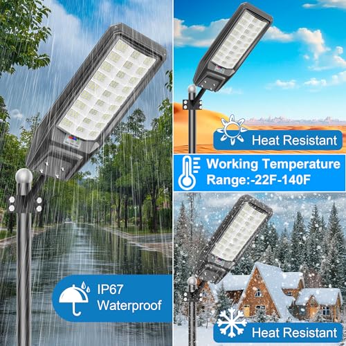 9500W Solar Street Light Outdoor Waterproof, 250000LM Large Commercial Light Solar Powered Dusk to Dawn LED Security Flood Lights with Remote/Motion Sensor, IP67 for Parking Lot/Garden/Yard - size: XXL--3Pack