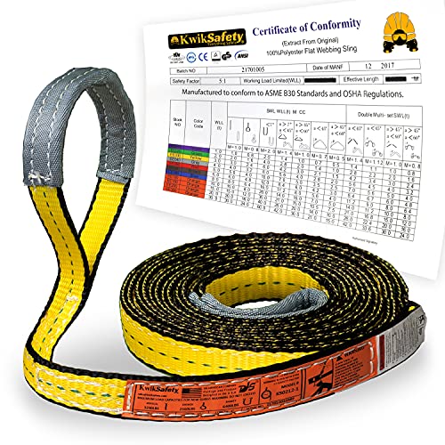 KwikSafety - Charlotte, NC - Mighty Sumo 1”x 30’ Poly Web Sling Lifting Strap Construction ASME OSHA / 3200lbs Vertical 2550lbs Choker 6400lbs Basket/Rigging Moving Towing Hoisting Gear - size: 1"x30' | 3200 lbs