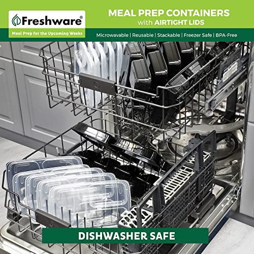 Freshware Meal Prep Containers with Lids [15 Pack] 3 Compartment, Food Storage Containers, Bento Box, BPA Free, Stackable, Microwave/Dishwasher/Freezer Safe (32 oz) - size: 3-COMP-32OZ-15PK
