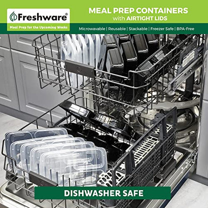 Freshware Meal Prep Containers with Lids [15 Pack] 3 Compartment, Food Storage Containers, Bento Box, BPA Free, Stackable, Microwave/Dishwasher/Freezer Safe (32 oz) - size: 3-COMP-32OZ-15PK