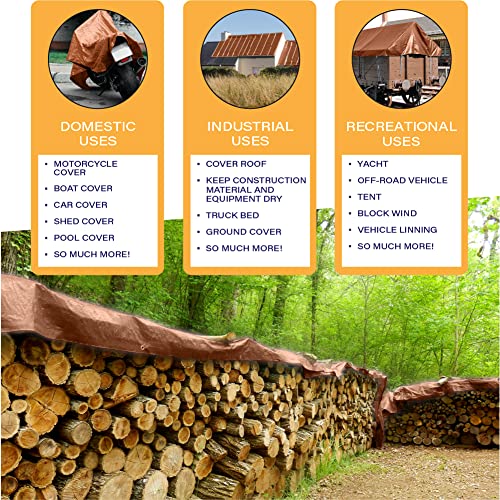 16 MIL Heavy Duty Tarp - Multi-Purpose Extra Heavy Duty Tarps - Car, Boat, Camping & General Purpose Waterproof Tarp Cover (6' X 8', Brown) - size: 6' X 8'