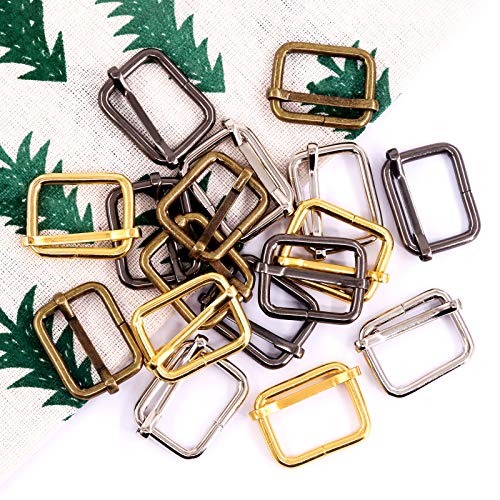 Swpeet 60Pcs Heavy Duty 1 Inch / 25mm Metal Rectangle Adjuster Triglides Slides Buckle, Webbing Belts Buckle Metal Rings for for Belt Bags DIY Accessories Keychains - Sliver, Bronze, Gold, Gun-Black - style: Metal Adjuster Triglides Slides Buckle