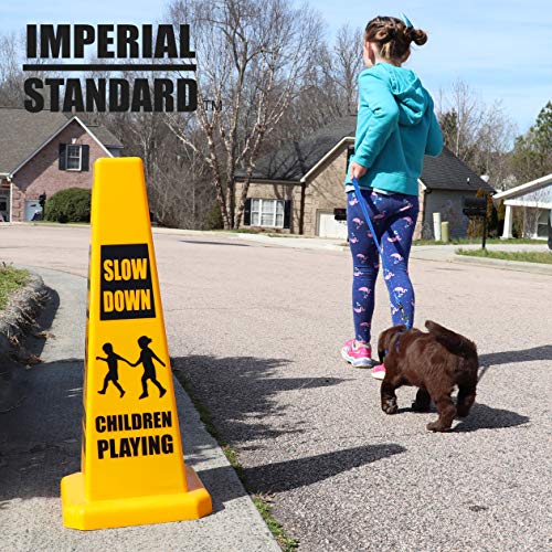 Imperial Standard Children Playing Cone (2 Pack) - Children At Play Sign - Four-Sided Slow Down Kids Cones - Child At Play Signs - Drive Slow/Kid Alert Sign - style: 2 Pack