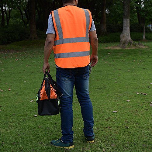 zojo High Visibility Reflective Safety Vest with Multi Pockets 10 Pack Bulk - color: Neon Orange, size: XX-Large