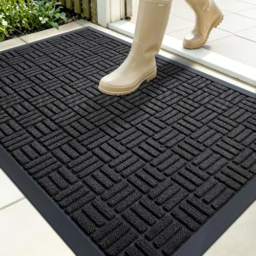 OLANLY Front Door Mat Outside Entrance 35x23, Heavy-Duty Rubber Doormat - color: Black, size: 35" X 23"
