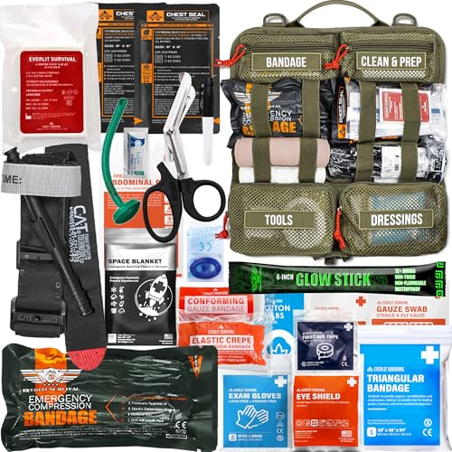 EVERLIT Roll Up Trauma First Aid Kit with CAT Tourniquet-Tactical IFAK Emergency Medical Kit for Outdoor, Vehicle & Home Preparedness-Quick Release Molle Bag for First Responders (OD Green) - color: Od Green