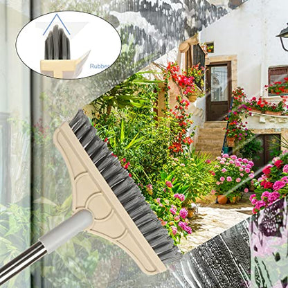 2 in 1 Floor Brush Scrubber with Long Handle Grout Brush 3 Poles 53.5'' New Upgrade Stiff Bristle Cleaning Scrub Brush with Squeegee 120°Rotating Tile Brush for Cleaning Bathroom Glass Patio Kitchen - color: Gray