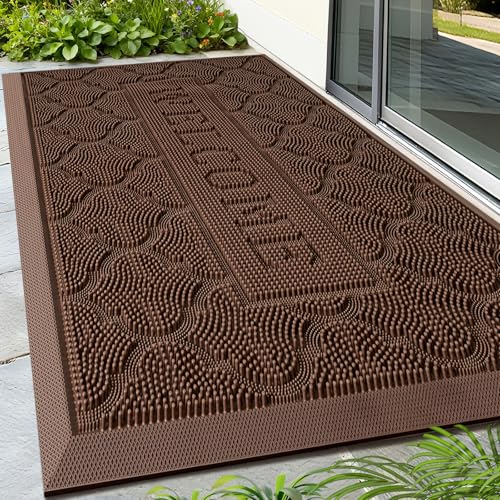 FRAMICS Welcome Mats for Front Door, 17"x30" Rubber Doormat Non Slip, Brown - color: Brown, size: 17" x 30"