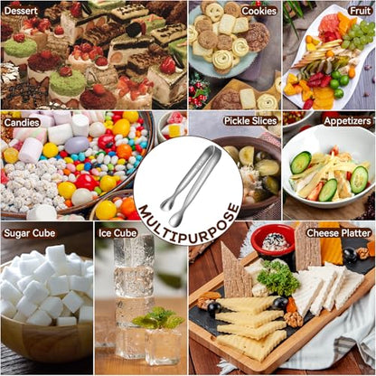 HOTEC 12Pcs Mini Silver Tongs for Serving, 4.3" Small tongs Stainless Steel Sugar Tongs for Coffee Bar, Tea Party, Appetizers, Desserts, Buffet and Ice Bucket Food-Grade & Dishwasher Safe - color: Silver