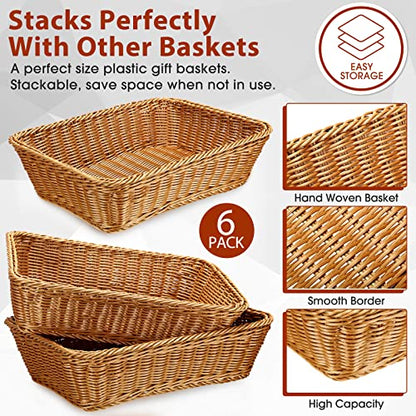 6 Pcs 17.7 in Large Wicker Bread Baskets, Woven Serving Basket for Kitchen