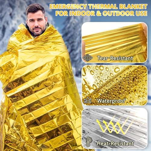 Emergency Blankets Mylar Thermal Blanket of Gigantic Space Blanket Survival Blankets Camping Gear,First Aid (Gold and Silver,130 * 210cm) - color: Gold and Silver, size: 130*210cm