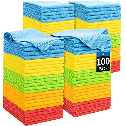 Microfiber Cleaning Cloth, 100 Pack Cleaning Rags Microfiber Towel Bulk Absorbent Lint-Free Wash Cloths, All-Purpose Shop Towels for Cars, Automotive, Garage, Home & Kitchen 11.5"*11.5" - color: Assorted, size: 100 Pack
