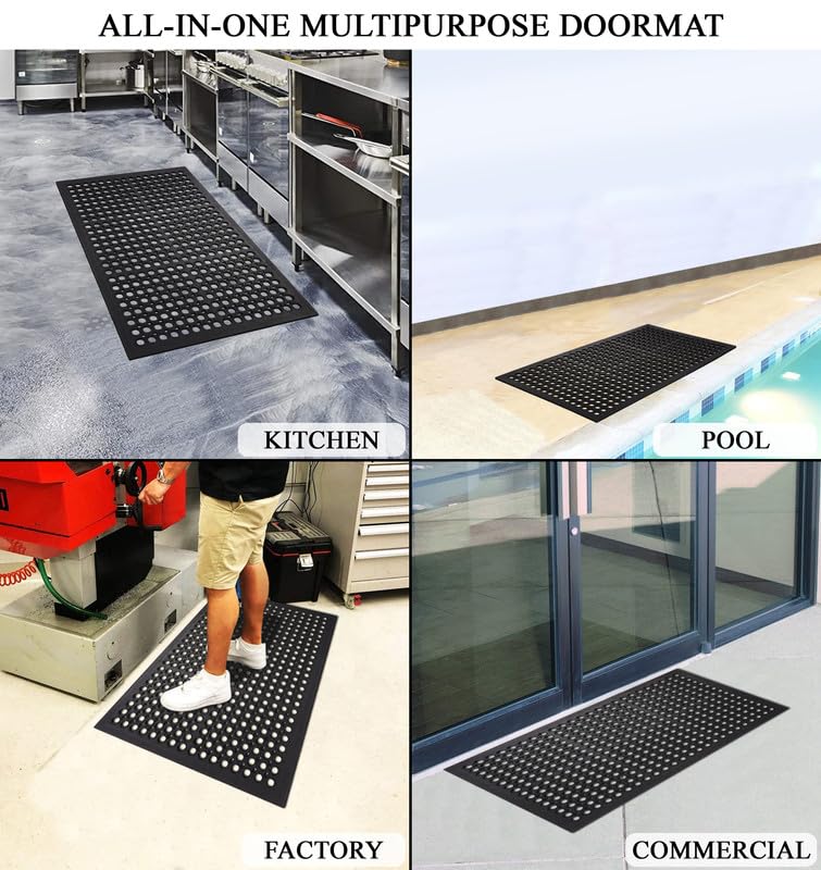 A1 Home Collections Anti Fatigue Mat, 0.6" Thick Heavy Duty Rubber Floor Mat with Drainage Holes - Non-Slip Kitchen, Bar & Restaurant Mat, 32x47 in (3 Pack) - size: 3 Pack - 47"L x 32"W x 0.6"Th