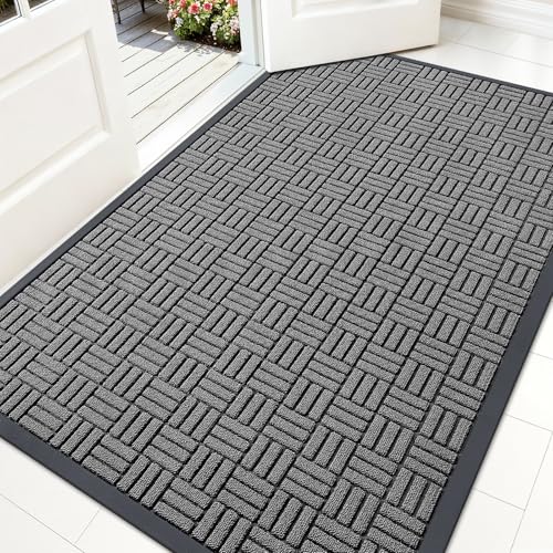 OLANLY Front Door Mat Outside Entrance 59x34, Heavy-Duty Rubber Doormat - color: Grey, size: 59" X 34"