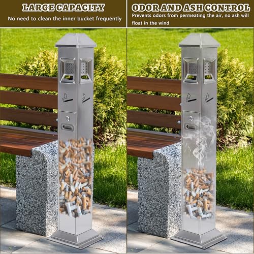 Commercial Trash Receptacle Disposal Outdoor Steel Trash Can Ash Bin - color: Sliver