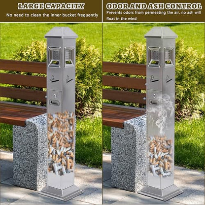 Commercial Trash Receptacle Disposal Outdoor Steel Trash Can Ash Bin - color: Sliver