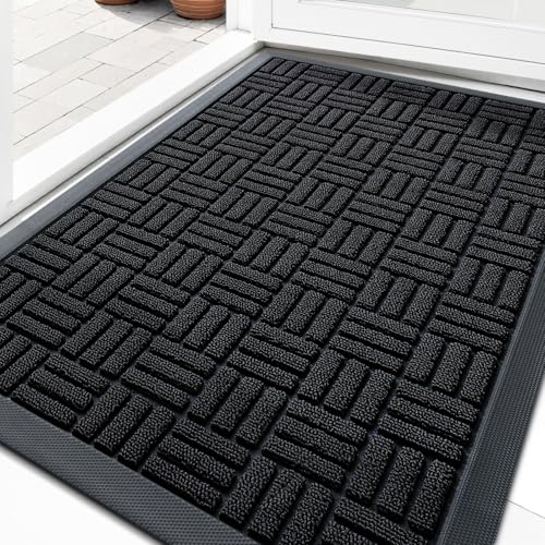 OLANLY Front Door Mat Outside Entrance 29.5x17, Heavy-Duty Rubber Doormat - color: Black, size: 29.5" X 17"