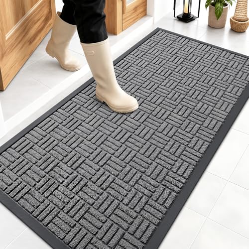 OLANLY Front Door Mat Outside Entrance 47x23, Heavy-Duty Rubber Doormat - color: Grey, size: 47" X 23"