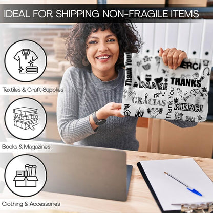 Shop4Mailers 6 x 9 Glossy Decorative Thank You Plastic Poly Mailer Bags Waterproof Shipping Mailing Envelope 2 Mil – Permanent Adhesive Seal (100 Pack, Multi-Language) - size: 6 X 9
