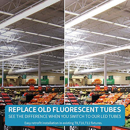 8FT LED Shop Light (6-Pack) - 120W 14400LM, 6000K Cold White, V-Shape T8 Linkable Fixture - Clear Lens, Plug & Play, Instant On - Fluorescent Replacement for Garage, Warehouse, Workshop