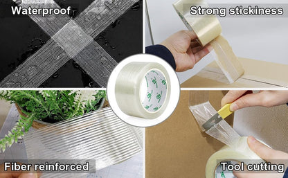 BOMEI PACK 1 Roll 5.5mil x 2Inch x 25yds Mono Filament Strapping Tape Heavy Duty Transparent Reinforced Fiberglass Tape