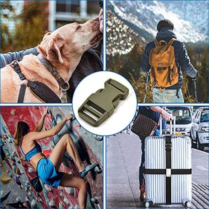 1 inch Buckles Straps Set with 10 Yards Nylon Webbing, 10 pcs Quick Side Release Plastic Buckle, 20 pcs Tri-glide Slide Clip for Luggage and Backpack Replacement (Army Green) - color: Army Green