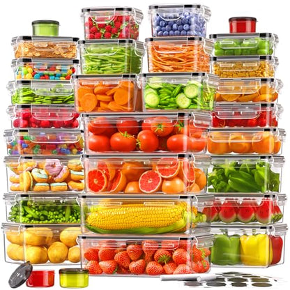 KEMETHY 60 PCS Food Storage Containers with Lids Airtight, Total 737oz, BPA-free, Food-grade, Eco-friendly Material, Leak Proof Plastic Containers, Microwave/Dishwasher Safe - color: 60 PCS