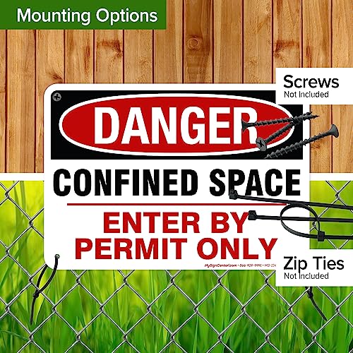 Danger Confined Space Enter By Permit Only Sign, 7x10 Inches, Rust Free - size: 7x10 - Aluminum