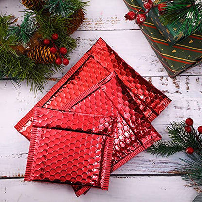 Outus 50 Pcs Bubble Mailers 3 Sizes, Bubble Shipping Envelopes, Red - color: Red