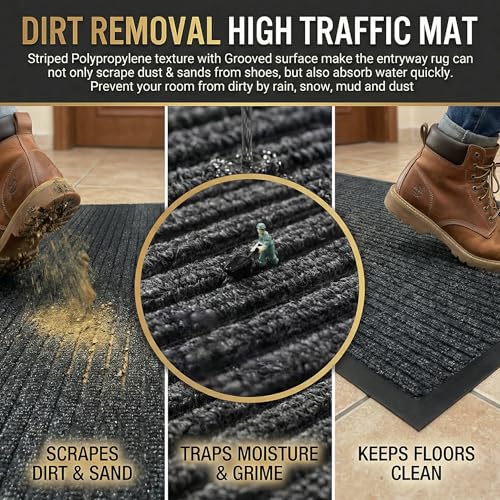3x10 FT Extra Long Dirt Trapping Entrance Mat for High Traffic Area(Gray) - color: Charcoal Gray, size: 3'3" x 9'10" (Rectangular)