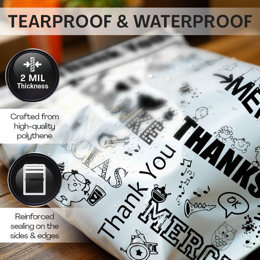 Shop4Mailers 6 x 9 Glossy Decorative Thank You Plastic Poly Mailer Bags Waterproof Shipping Mailing Envelope 2 Mil – Permanent Adhesive Seal (100 Pack, Multi-Language) - size: 6 X 9