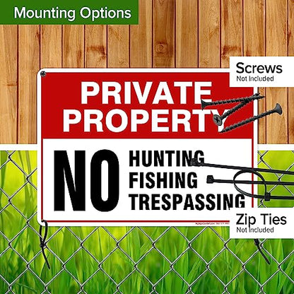 Private Property No Fishing No Hunting No Trespassing Sign, 10x14 Inches, - size: 10x14 - Polyethylene