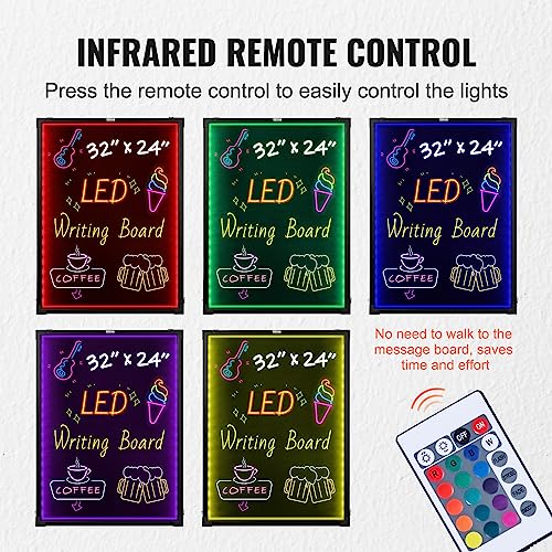 VEVOR 32"x24" LED Message Writing Board, Menu Sign Boards, Illuminated Erasable Lighted Chalkboard, Neon Effect Drawing Panel with 8 Fluorescent Chalk Markers and Remote Control - size: 32"W x 32"H