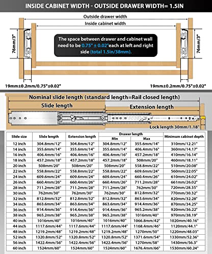 with Lock Heavy Duty Drawer Slides 12 14 16 18 20 22 24 26 28 30 32 34 36 40 44 48 52 56 60 Inch 500 Lbs Side Mount Full Extension Ball Bearing Rails Rail Tool Box Runner-W:76mm, 18 Inch - size: 18 Inch, style: Load:500 lb (With lock) -W:76mm