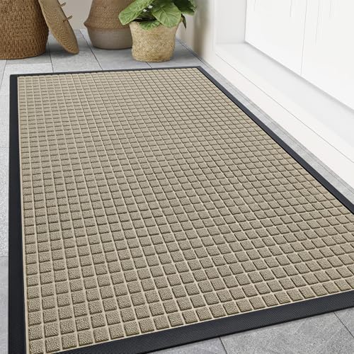 Smiry Front Door Mat Outside Entrance, Natural Rubber Doormat, 47x32 Inch - color: Beige, size: 47" X 32"