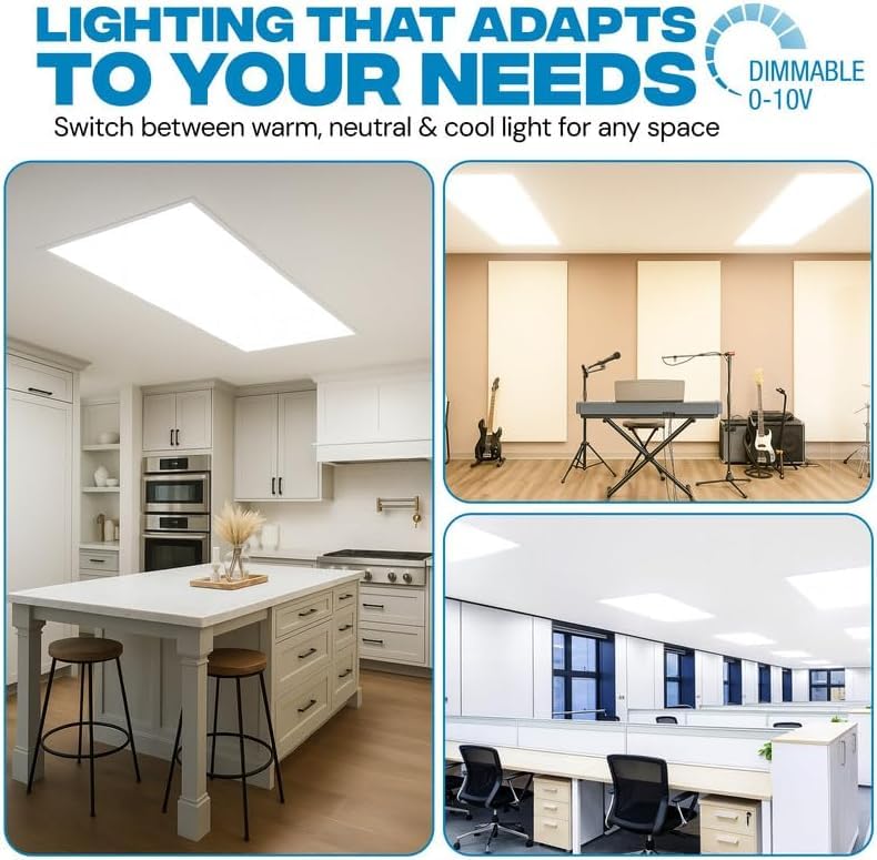 56 Pack 2x4 LED Flat Panel Light for Drop Ceiling, 9360lm Selectable 30W/40W/50W/60W/72W, Color Temperature 3000K/3500K/4000K/5000K/6500K, 0-10V Dimmable, 120-277V, ETL - size: 2X4 FT LED - 56 PACK