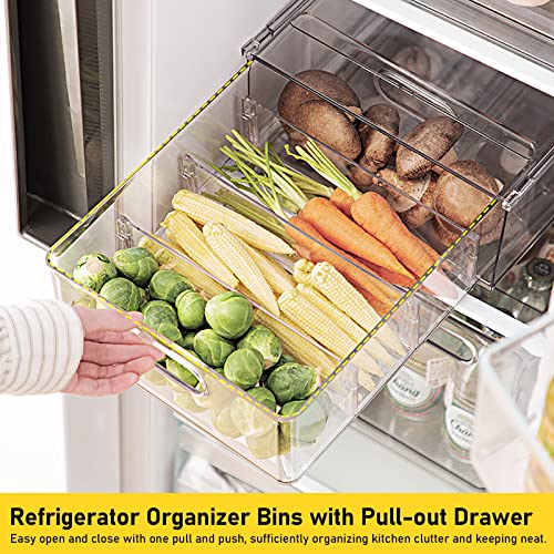 3 Pack Refrigerator Organizer Bins with Pull-out Drawer Stackable Clear Fridge Drawer Organizer Fruit Vegetable Storage Containers for Kitchen Pantry Organization (1 Large+2 Small) - color: C. 1 Large+2 Small
